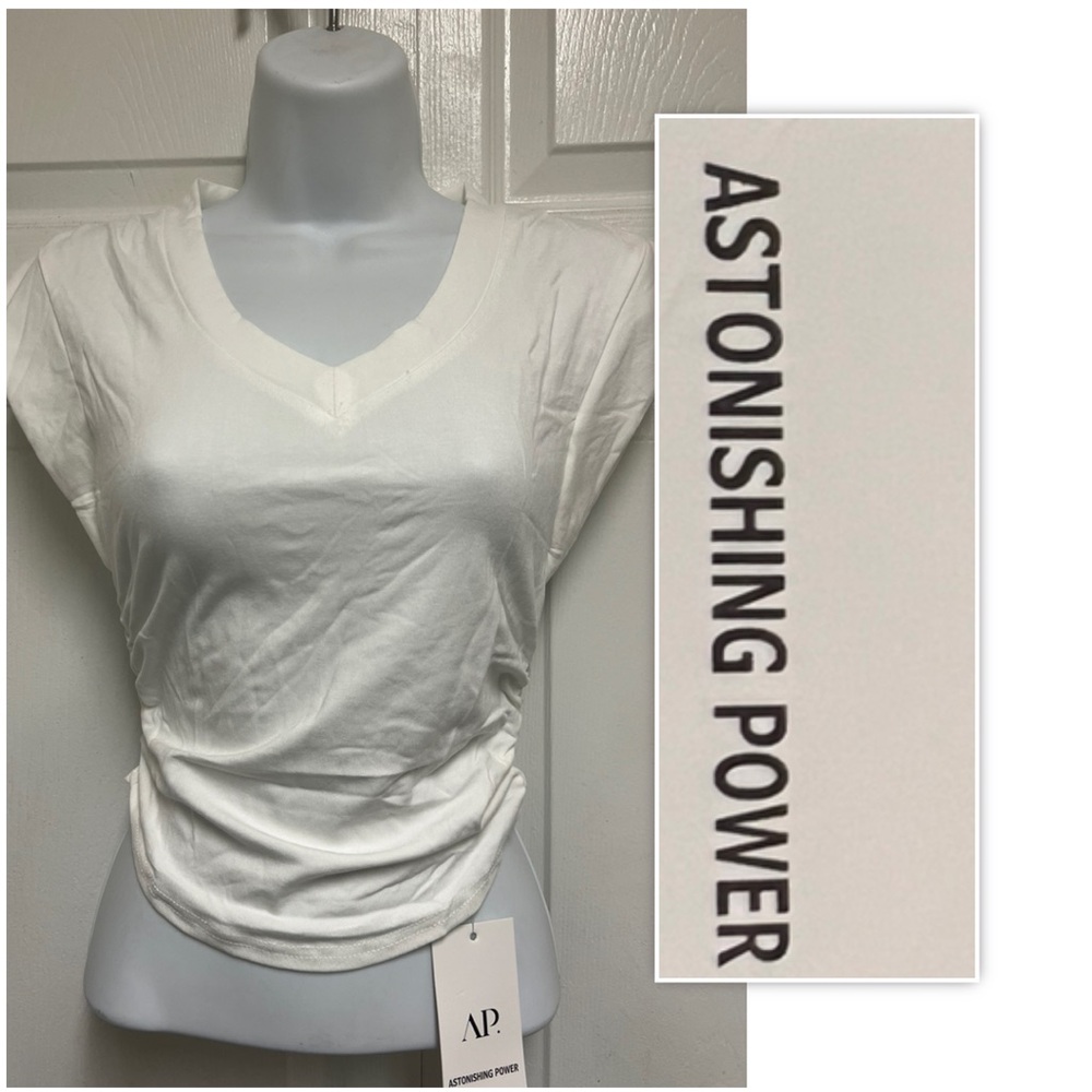 Astonishing Power White Lani Ruched V Neck Top